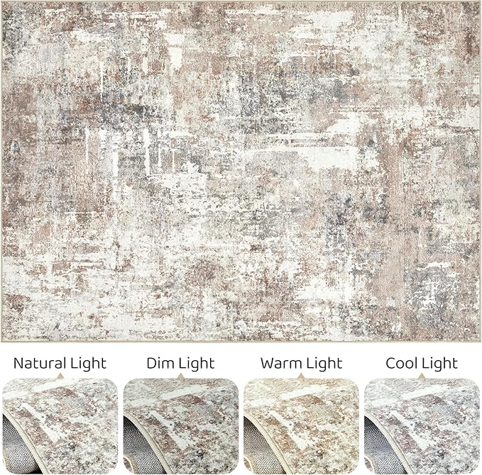 10x14Ft Area Rugs Living Room: Washable Large Abstract Modern Soft Rug Stain Resistant Indoor Floor Non Slip Accent Carpet for Bedroom Nursery Playroom Office Dining Room Dorm Home- Brown