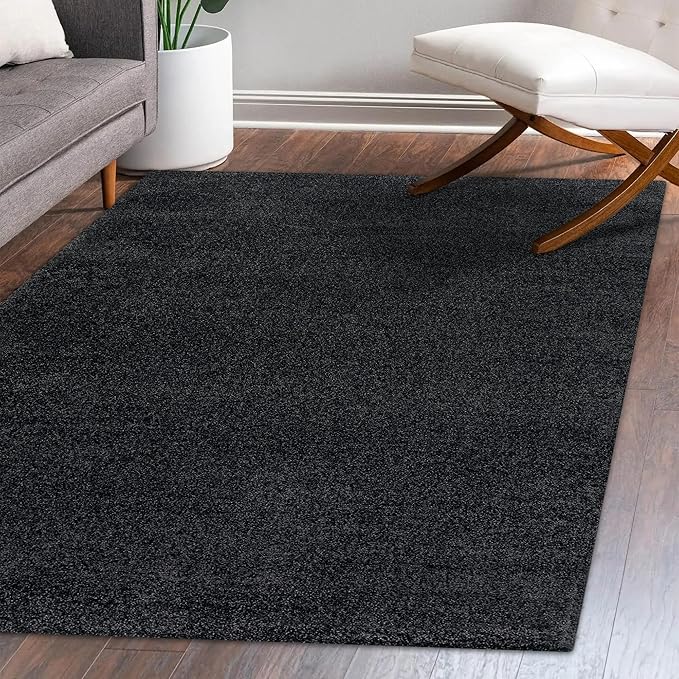 Eyely UES100I-9 Supersoft Haze Solid Low-Pile Indoor Area Rug Casual;Contemporary;Solid;Traditional, Bedroom, Kitchen, Living Room, Easy-Cleaning, Non-Shedding, 9 X 12, Black