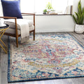 Livabliss Area Rugs - 5x7 Odelia Vintage Boho Aqua Burgandy Blue Area Rug for Living Room Bedroom - Floral Medallion Stain Resistant Carpet for Kitchen, Nursery, Office (5'3" x 7'3")