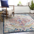 Livabliss Area Rugs - 7x9 Odelia Vintage Boho Aqua Burgandy Blue Area Rug for Living Room Bedroom - Floral Medallion Stain Resistant Carpet for Kitchen, Nursery, Office (6'7" x 9')