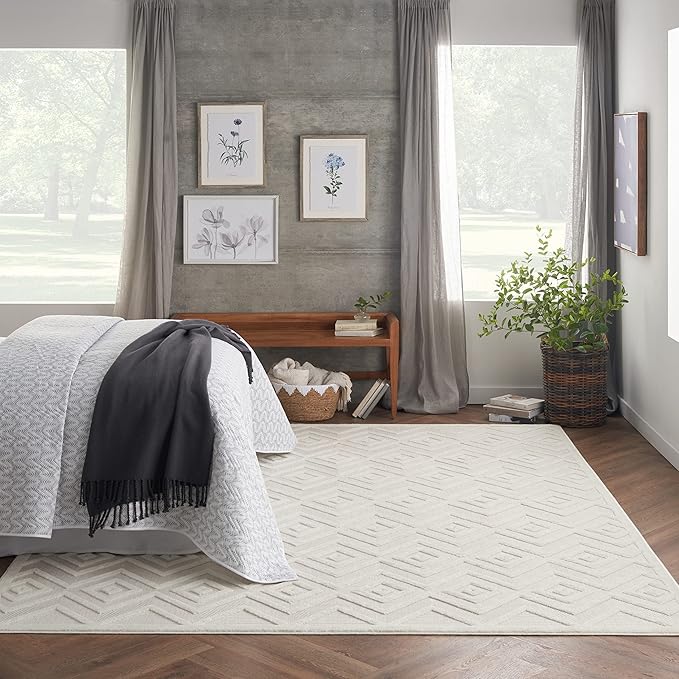 Nourison Home Versatile Ivory White 10' x 14' Area Rug - Easy Clean, Non Shedding, Bed Room, Living Room, Dining Room, Kitchen (10' x 14')