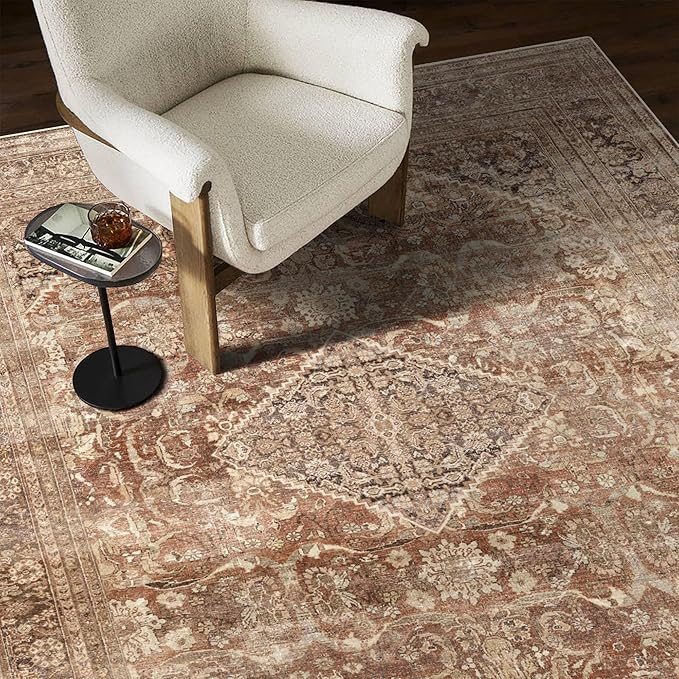 vivorug 6x9 Area Rugs, Ultra-Soft Washable Rug for Living Room Dinner Room Bedroom, Non-Slip Vintage Rug, Indoor Carpet Large Area Rug, Earth Tone