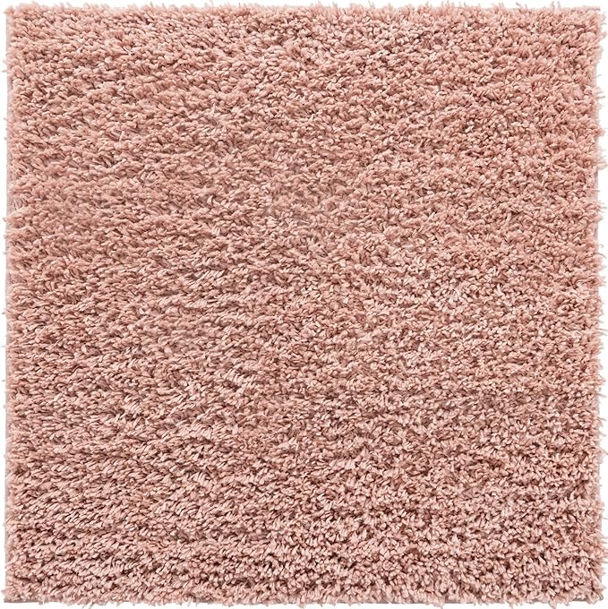 Unique Loom Davos Shag Collection Area Rug - Solid (3' 3" Square, Dusty Rose)