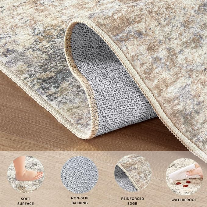 12x15 Area Rug Living Room Rugs - Washable Neutral Modern Abstract Soft Thin Large Rug Indoor Floor No Slip Rug Carpet for Bedroom Under Dining Table Home Office Decor - Golden Grey