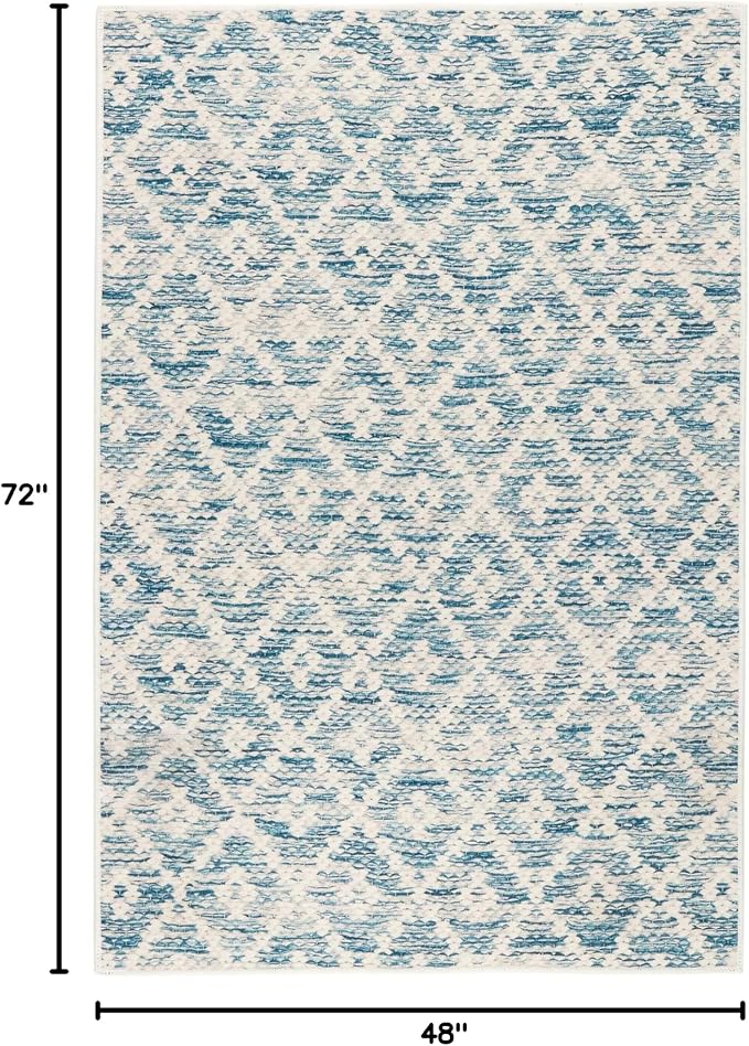 Dash and Albert Melange Diamond Machine Washable Area Rug - 4' x 6' Blue - Diamond Accent Rug - Anti-Slip Backing, Lightweight, Machine Washable, High Traffic Areas Kitchen, Mudroom, Laundry Room