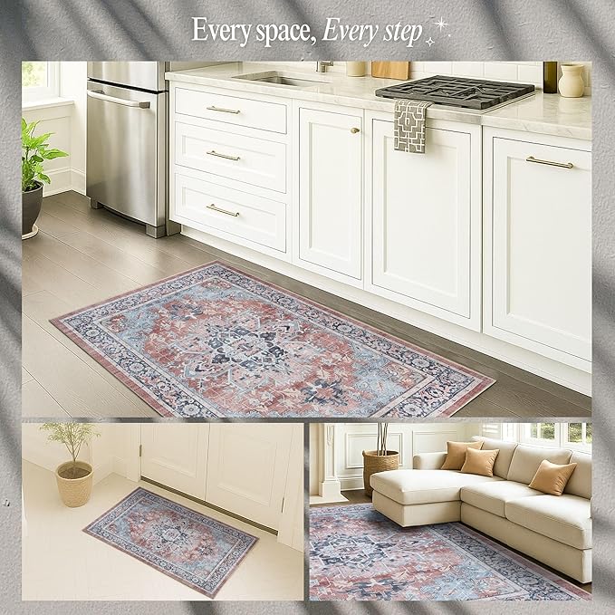 Fame Rugs Turkish Rug. Washable Vintage Oriental Antique Inspired Traditional Doormat Small Modern Area Rugs Luxury Entryway Entry Bedroom Bathroom Kitchen (401TB, 9' x 12')