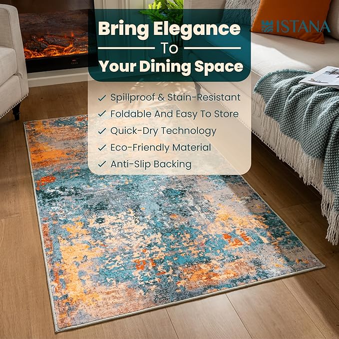Istana 3x5 Area Rug - Multi/Blue Modern Rugs for Living Room 3x5 - Foldable Rugs for Bedroom/Living Room Rug - Stain Resistant Washable Rug - Eco-Friendly Small Area Rugs