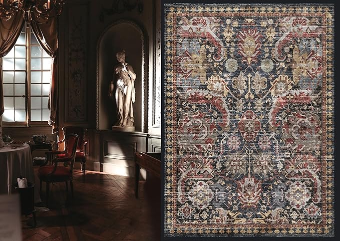 RUGSURE Washable Area Rugs - Perfect for Living Room, Bedroom, Kids Room, Nursery - Stain & Water Resistant Non-Slip, Pet & Child Friendly, Vintage Tribal Area Rugs (Rust, 8' x 10')