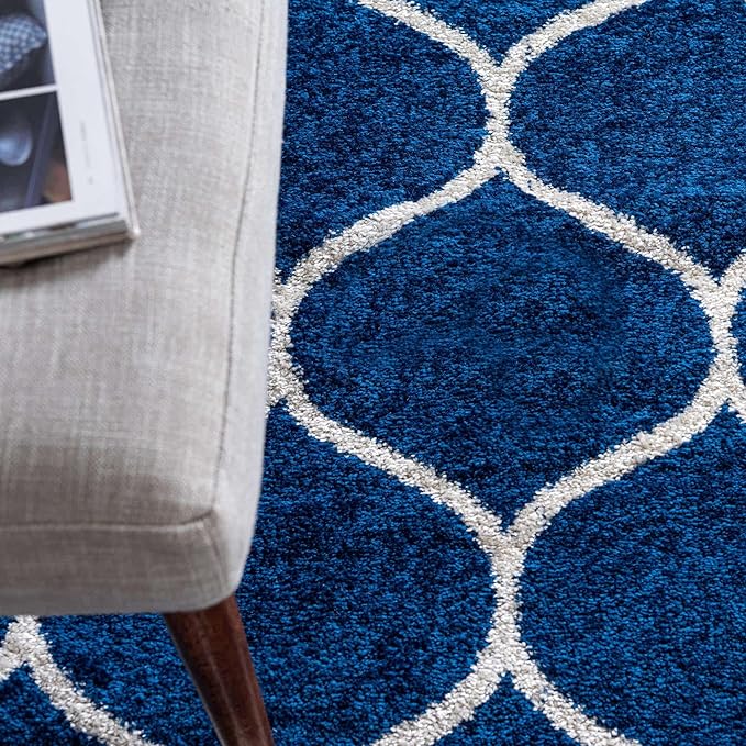 Rugs.com Lattice Frieze Collection Rug – 4' Square Navy Blue Medium Rug Perfect for Living Rooms, Kitchens, Entryways