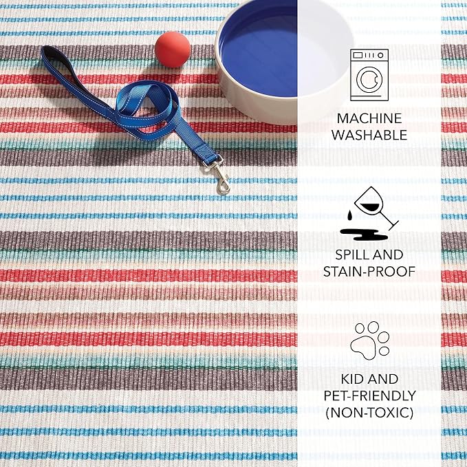Dash & Albert Ranch Stripe Machine Washable Rug, 4 X 6 Feet, Multi Stripe Pattern