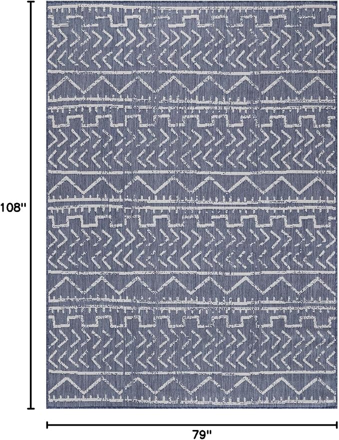 Beverly Rug Waikiki Indoor Outdoor Rug 6x9, Washable Outside Carpet for Patio, Deck, Porch, Trellis Area Rug, Water Resistant, Blue - White