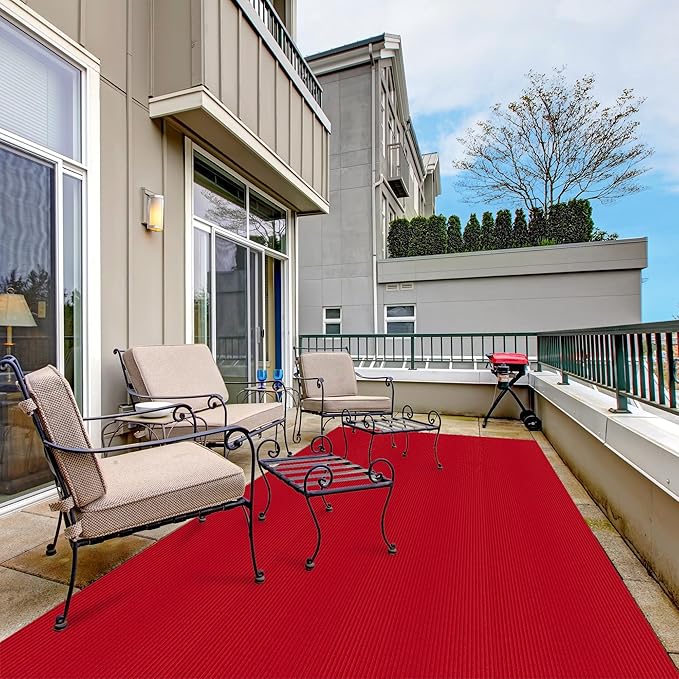 Ottomanson 3'11" x 39' Hallway Runner with Scraper Pile - Extra Durable Non-Slip Rug Mat for Indoor & Outdoor Use - Ideal for Kitchen, Entryway & Garage - High-Traffic Carpet, Red