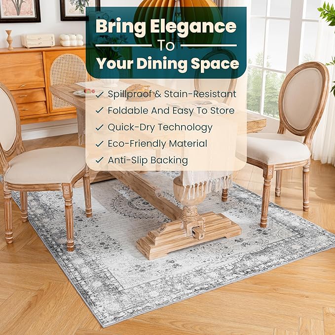Istana 5x7 Area Rug - Grey/Gold Rugs for Living Room 5x7 - Foldable Rugs for Bedroom - Stain Resistant Washable Rug - Eco-Friendly Boho Area Rugs - Easy to Clean Living Room Rug