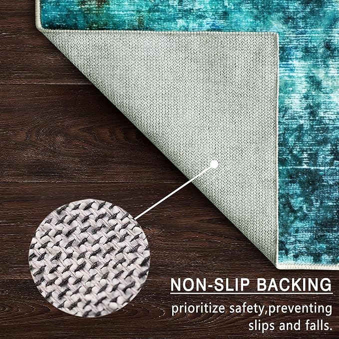 vivorug Washable Rug, Ultra Soft Area Rug 4x6, Non Slip Abstract Small Rug, Stain Resistant Rugs for Living Room Bedroom, Modern Style, Rosy Clouds