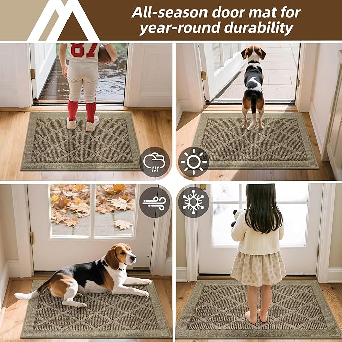 COSY HOMEER Non-Slip Door Mat 36"x60", Entryway Rugs Low Profile Absorbent Dirt Trapper Doormat for Front Entrance, Washable Polypropylene Entry Mat (Beige)