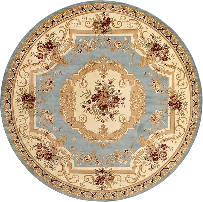 Rugs.com Chateau Collection Rug – 13' Round Light Blue Medium Rug Perfect for Kitchens, Dining Rooms