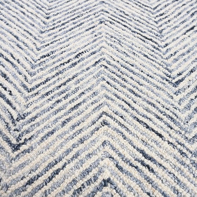 Modern Herringbone Chevron Collection Handcrafted Wool Area Rug - Durable, Zigzag Pattern, for High Traffic, Contemporary Design for Living Room, Bedroom, Dining Room Decor (Denim blue, 3' x 5')
