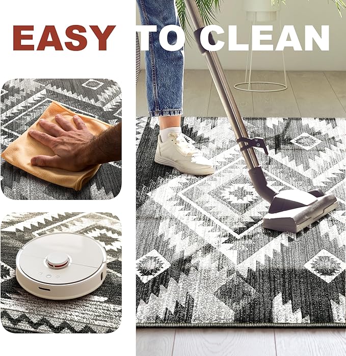 YHSF South West Native American Rug Ritz – Native Tribal American Indian Inspired Rug - Living Room, Bedroom, Hallway, Entryway & High-Traffic Area Rugs - Washable - Soft - Dark Grey, 5 Feet x 7 Feet