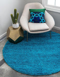Unique Loom Solid Shag Collection Area Rug (4' 1" Round, Turquoise)