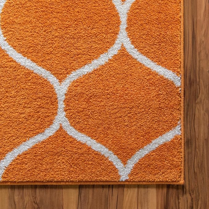 Rugs.com Lattice Frieze Collection Rug – 7' x 10' Orange Medium Rug Perfect for Living Rooms, Large Dining Rooms, Open Floorplans
