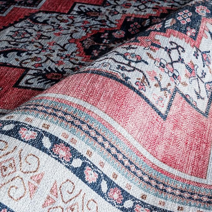 Fame Rugs Turkish Rug. Washable Vintage Oriental Antique Inspired Traditional Doormat Small Modern Area Rugs Luxury Entryway Entry Bedroom Bathroom Kitchen (399TN, 2'5 x 13'1)