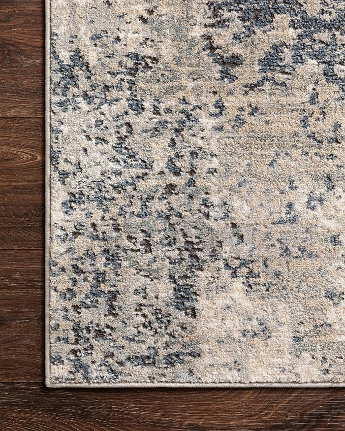 Loloi Teagan Collection TEA-07 Natural/Denim 5'-3" x 7'-6" Area Rug, Large, Soft Neutral Rug, High-Traffic for Living Room, Bedroom, Home Office, Dining Area