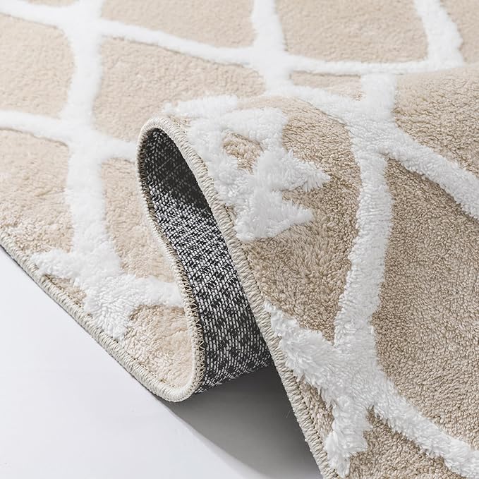 Ivory 6x9 Area Rug Moroccan Shag Living Room Washable Carpet Soft Non Shedding Neutral Boho Plush Pile Modern Large Throw Rug for Office Bedroom Dining Room Playroom