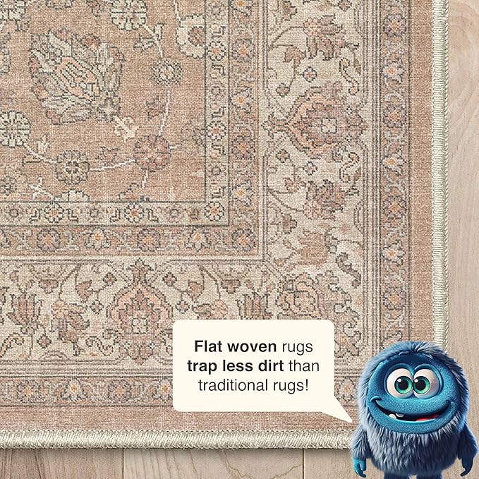 Well Woven Asha Rome Beige Cream 5'3" x 7'3" Area Rug - Oriental Floral Pattern, Easy Clean, Floor-Friendly Backing - for Living Room, Bedroom, and Dining Room