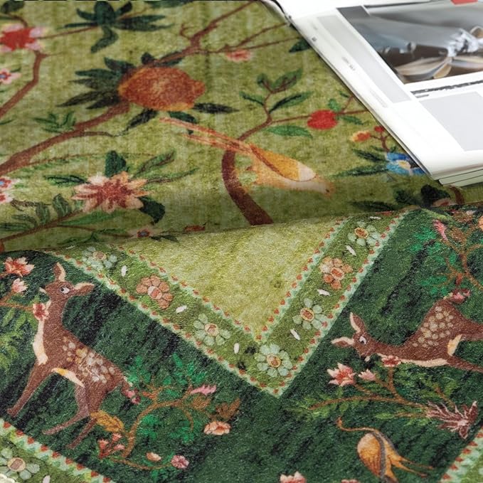 Door Mat Entryway Rug 2x3, Machine Washable Non-Slip Small Area Rug, Boho Floral Low Pile Throw Rugs for Entrance, Front Door, Entry, Kitchen, Kids Room（Green）