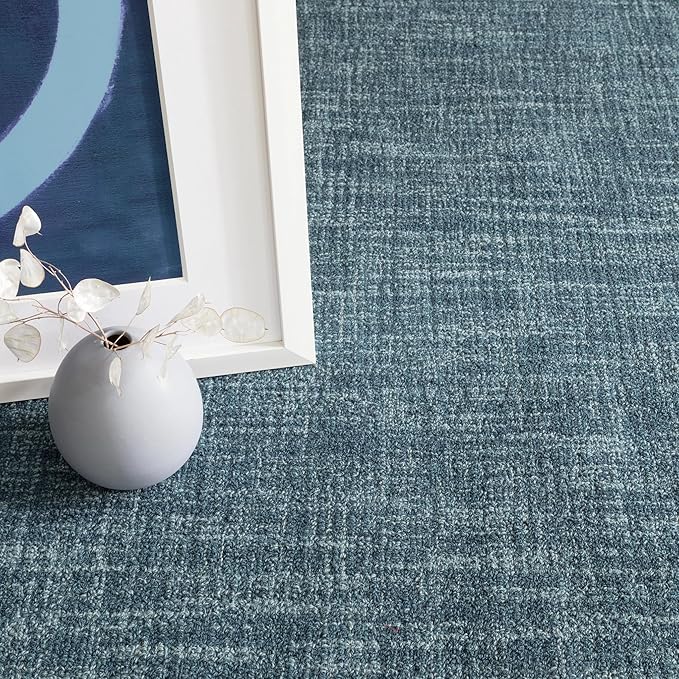Dash and Albert Crosshatch Denim Hand Micro Hooked Wool Rug, 8.5 X 11.5 Feet, Blue Solid Pattern - Premium Luxury Hotel Quality Soft Breathable Hypoallergenic Machine Washable Easy Care All Season