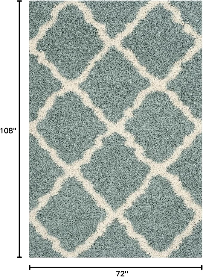 SAFAVIEH Dallas Shag Collection Area Rug - 6' x 9', Seafoam & Ivory, Trellis Design, Non-Shedding & Easy Care, 1.5-inch Thick Ideal for High Traffic Areas in Living Room, Bedroom (SGD257C)