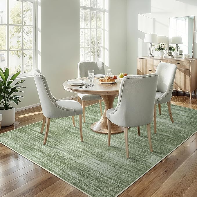 Loden Green Area Rug 6x9 for Playroom Non Slip Washable Rugs Hardwood Floor Protector Low Pile Neutral Abstract Modern Floor Carpet Dark Green Living Room Rug 6x9