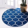 Rugs.com Lattice Frieze Collection Rug – 6' Round Navy Blue Medium Rug Perfect for Kitchens, Dining Rooms