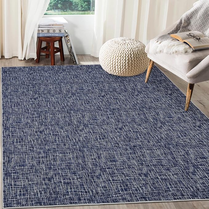 RUGSREAL Bedroom Area Rug 4x6 Modern Abstract Area Rug Stain Resistant Small Living Room Rug Contemporary Dining Room Rug Non-Slip Solid Rug Aesthetic Accent Floor Carpet for Kitchen Office, Blue