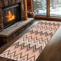 Brown Pink White Wave Runner Rug, 2x8ft Soft Tone Hallway Decor Carpet - Modern Home Corridor & Foyer Long Rug Non-Slip Mat, Washable Flannel Material, Bedroom Stylish Accent Rugs