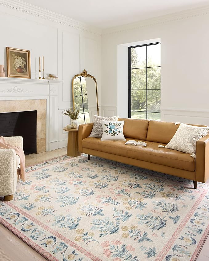 Loloi Rifle Paper Co. Eden Collection EDE-01 Mughal Rose Blush 2'-6" x 9'-6" Runner Rug feat. CloudPile™