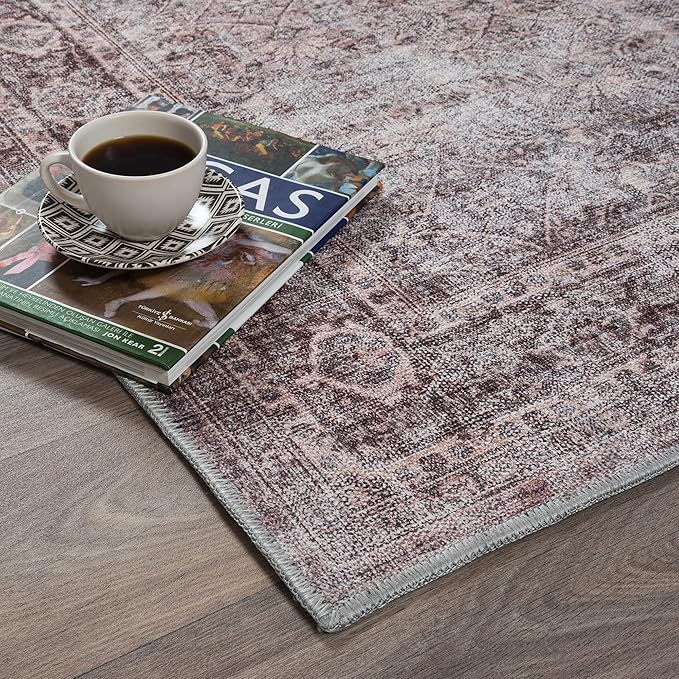 Fame Rugs Turkish Rug. Washable Vintage Oriental Antique Inspired Traditional Doormat Small Modern Area Rugs Luxury Entryway Entry Bedroom Bathroom Kitchen (397CB, 4'9 x 6'9)