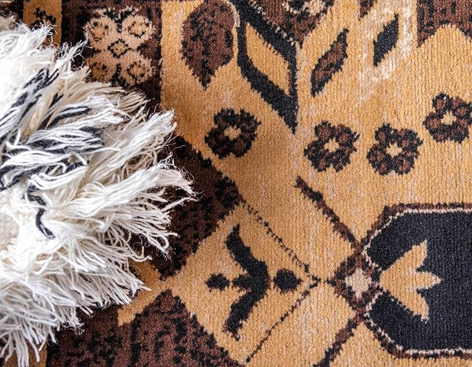 Unique Loom Taftan Collection Border Geometric Tribal Inspired Design Area Rug (9' 0 x 12' 0 Rectangular, Brown/ Tan)