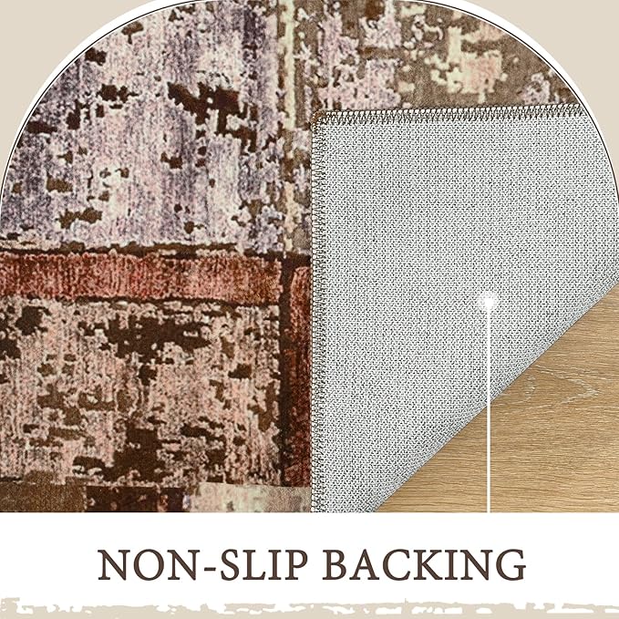 LOCHAS Rug for Living Room, Washable Soft Area Rugs for Bedroom 8x10, Abstract Carpet for Office Kids Dining Room Nursery Floor, Brown Pink Geometric Vintage Home Decor, Non Slip, Pet Child Friendly
