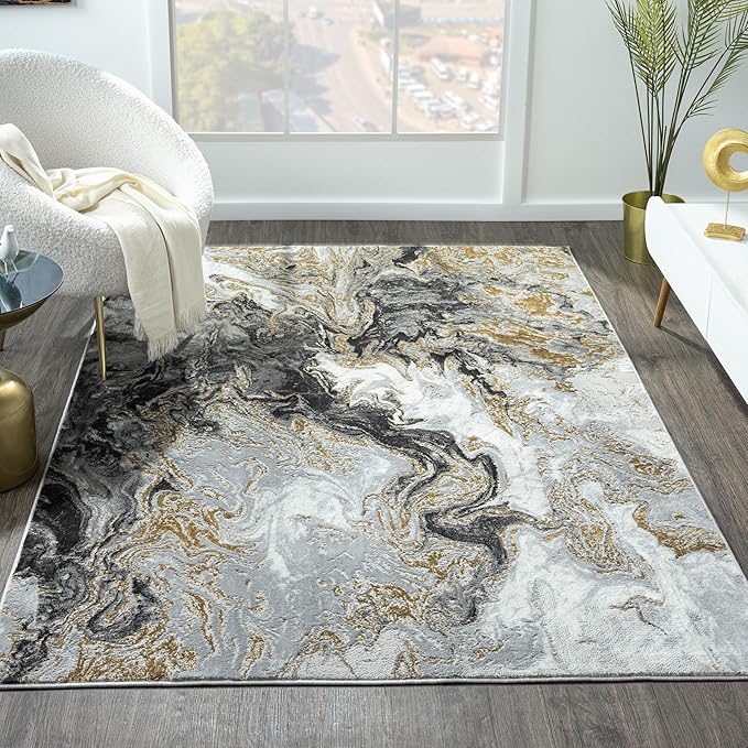 LUXE WEAVERS Marble Swirl Abstract Area Rug, Smoke 5x7
