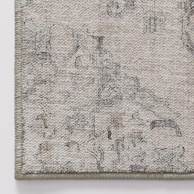 LUMI 8x10 Washable Area Rug for Living Room, Ultra Soft Vintage Rugs with TPE Non Slip Backing, Stain Resistant, Low Profile Carpet High Traffic for Bedroom, Dining Room