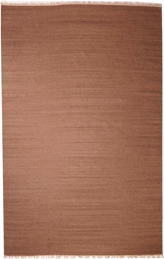 Rugsotic Carpets Hand Woven Flat Weave Kilim Wool 5'x8' Area Rug Solid Light Brown D00111