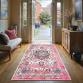 GLN Rugs Traditional Collection - Machine Washable Area Rug, Traditional Washable, Non Slip, Low Pile Chenille Rug, Living Room, Bedroom, Kitchen Rug (2'6" x 7' Pink/Multicolor)