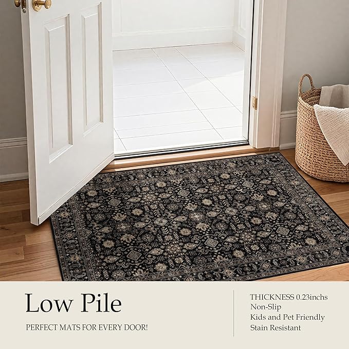 Area Rug Non Slip Machine Washable Ultra Soft Living Room/Bedroom/Kitchen/Outdoor/Classroom Black Gold, 10'×14'