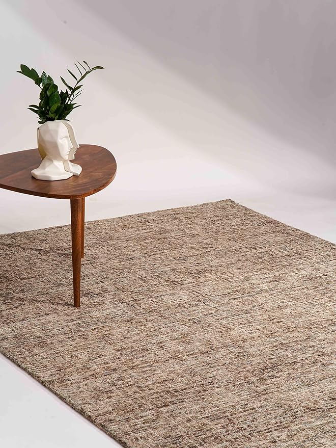 Rugsotic Carpets Hand Tufted Wool ECO-Friendly Area Rugs - 5'x8', Rectangle Shape, Beige & Brown, Solid Plain Design, High Pile Thick Handmade Area Rugs for Living Room, Bed Room (KWC111)