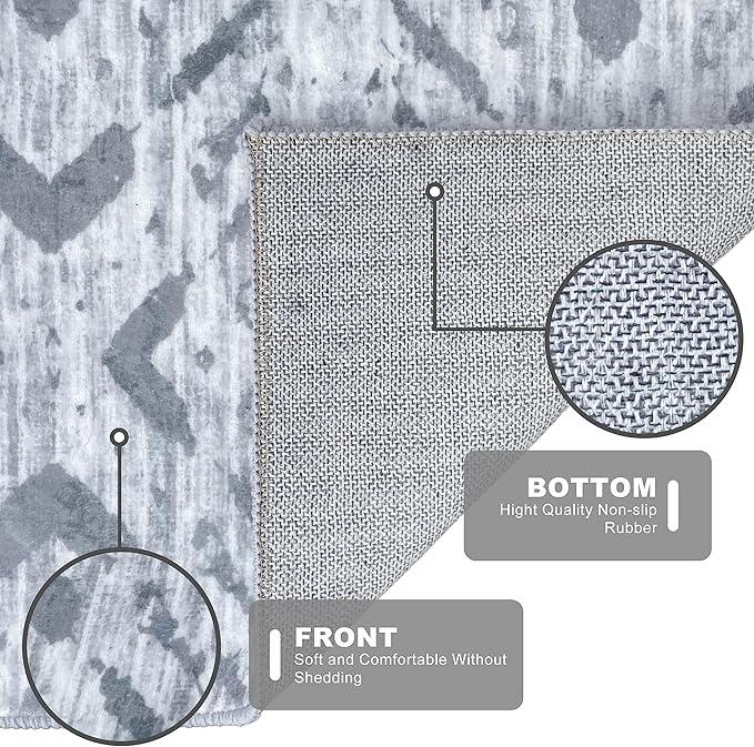 KILOCOCO Hallway Runner Rug 2'x8' Runners for Hallways Washable Runner Rug Non Slip Laundry Room Rugs Low-Pile Runners for Bedroom Kitchen Living Room Boho Rugs, Grey White