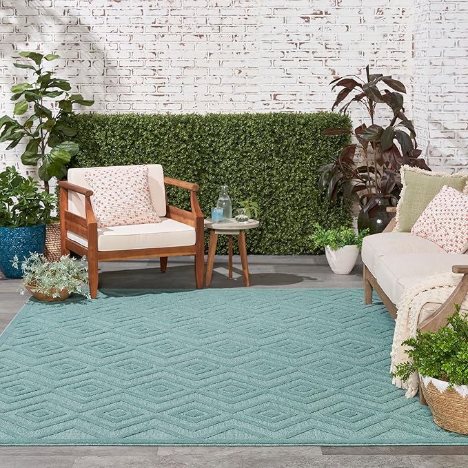 Nourison Home Versatile Aqua Teal 7' x 10' Area Rug - Easy Clean, Non Shedding, Bed Room, Living Room, Dining Room, Kitchen (7' x 10')