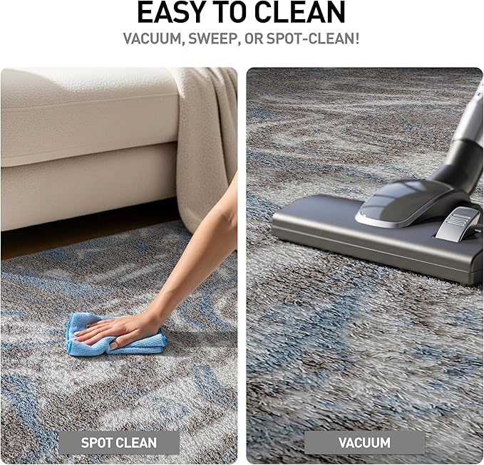 Rugshop Abstract Marble Shag Area Rug Blue 4' x 6' Ideal for Small Living Rooms, Offices, or Beside The Bed