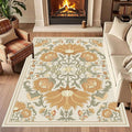Abstract Sunflower Area Rugs, 4x5ft, Traditional Rustic Vintage Tropical Floral Theme Beige Farmhouse Boho Carpet, Shaggy Low Pile Fade Resistant Home Goods Rug for Living Room Kitchen