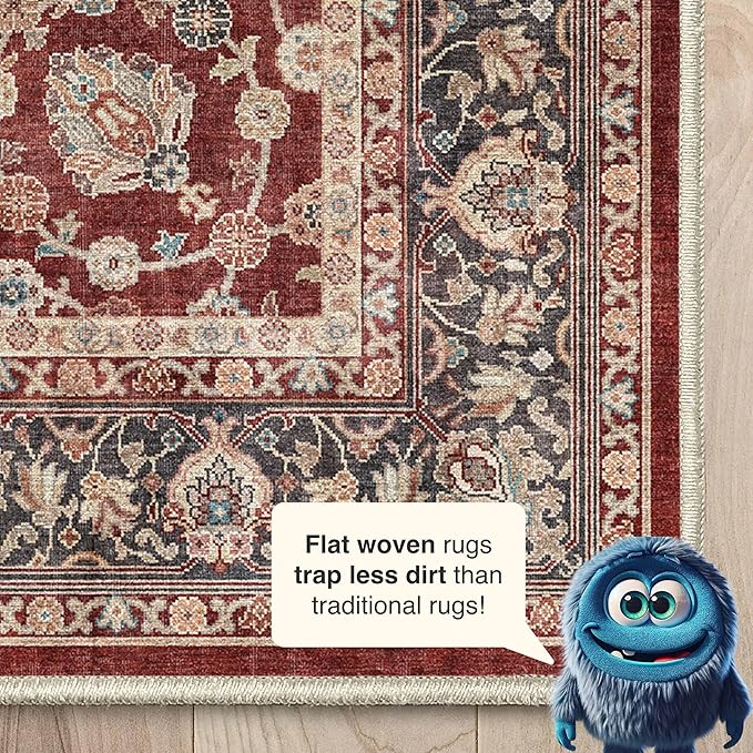Well Woven Asha Rome Red 7'7" x 9'10" Area Rug - Oriental Floral Pattern, Easy Clean, Floor-Friendly Backing - for Living Room, Bedroom, and Dining Room